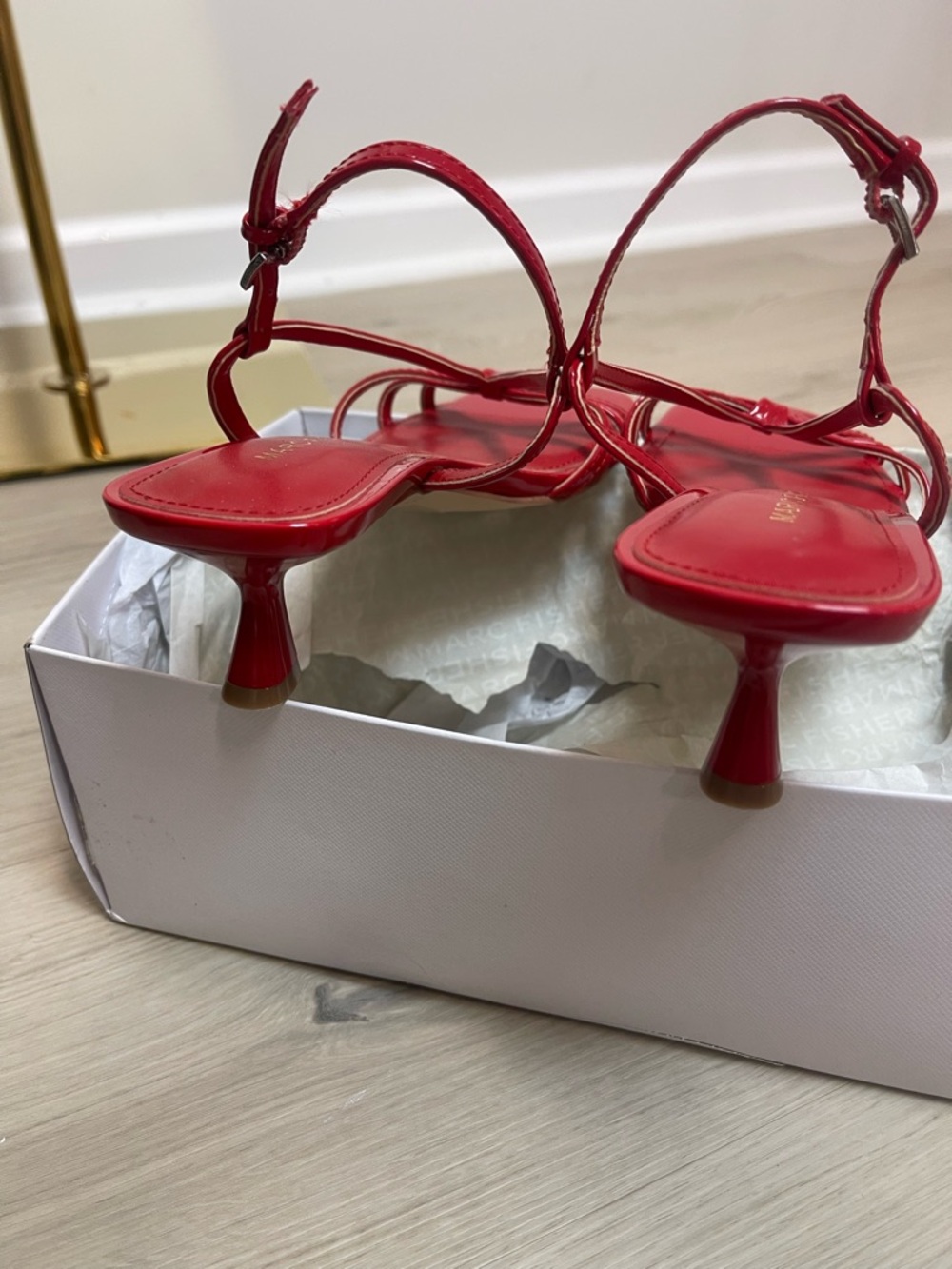 Marc Fisher New Raveny Strappy Kitten Heel Sandals in Red - Picture 5 of 9
